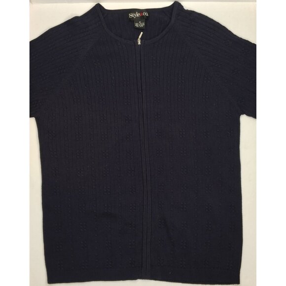 Style & Co Womens Navy Blue Cardigan Sweater Zipper Zip Small Cable Knit Size M - Picture 3 of 9